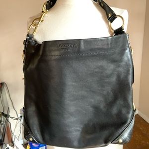 Coach heavy weight black leather satchel with short removable strap